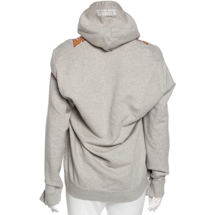 Pre Owned Vetements Grey Cotton Logo Printed Oversized Hoodie S