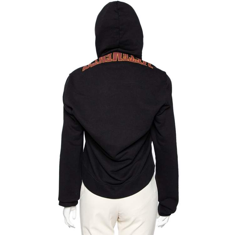 Pre Owned Vetements Black Cotton Logo Printed Oversized Hoodie XS