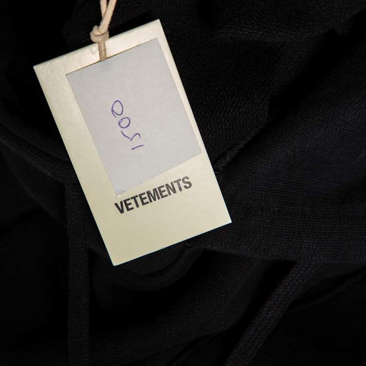 Pre Owned Vetements Black Cotton Logo Printed Oversized Hoodie XS