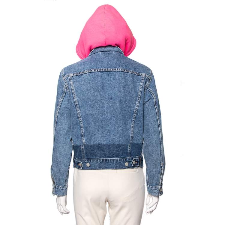 Pre Owned Vetements x Levi's Blue & Pink Hooded Denim Button Front Jacket S 