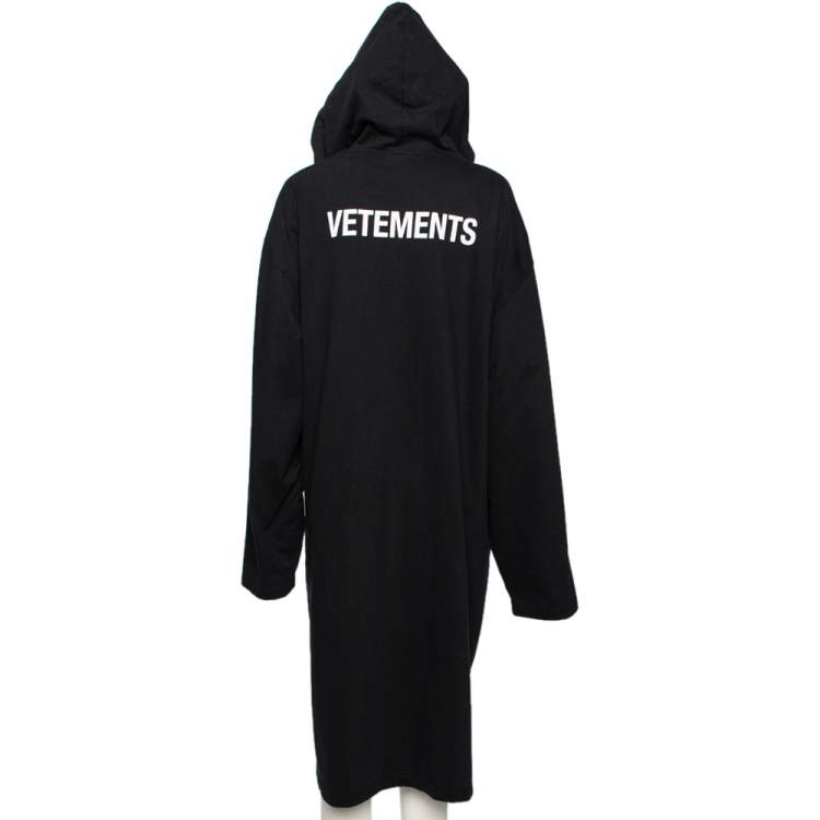 Pre Owned Vetements Black Cotton Logo Printed Long Hooded Cape M