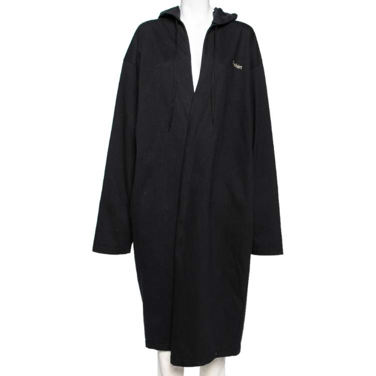 Pre Owned Vetements Black Cotton Logo Printed Long Hooded Cape M