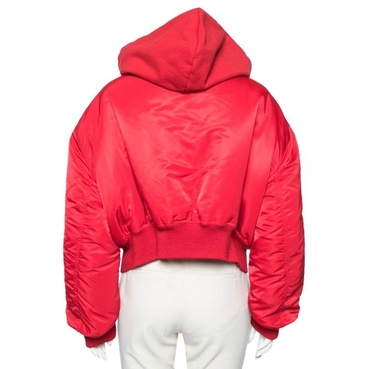 Pre Owned Vetements Red Puffer Oversized Cropped Hooded Bomber Jacket S