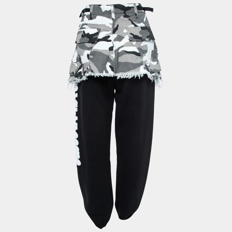 Pre Owned Vetements Black Cotton Camouflage Print Overlay Jogger Pants S
