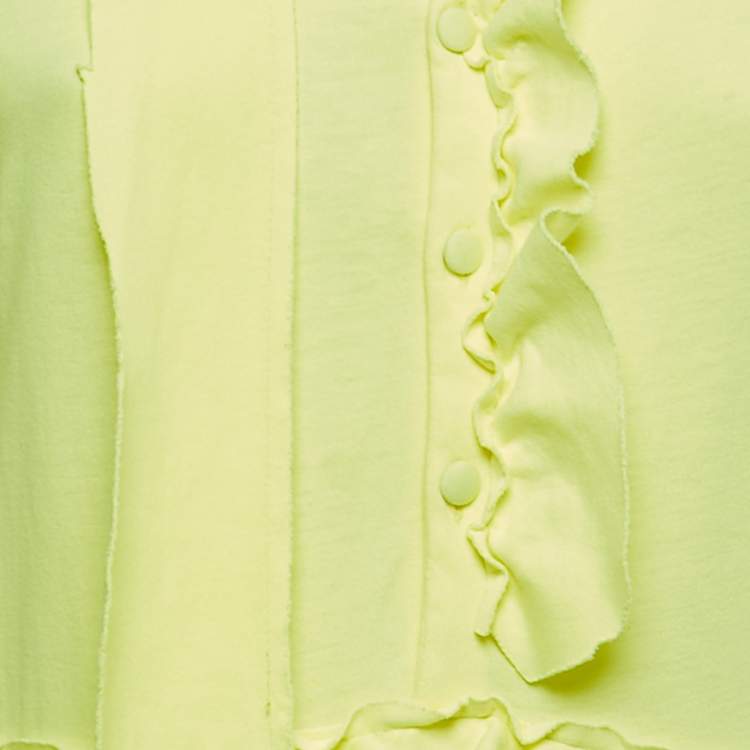 مملوكة مسبقًا Vetements Neon Yellow Cotton Knit Full Sleeve Ruffled Asymmetrical Midi Dress M
