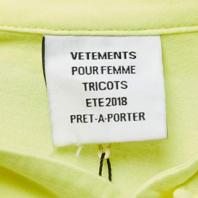 مملوكة مسبقًا Vetements Neon Yellow Cotton Knit Full Sleeve Ruffled Asymmetrical Midi Dress M