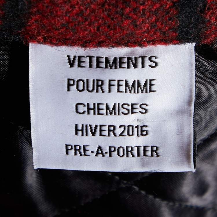 Pre Owned Vetements Red & Black Plaided Wool Blend Button Front Mid Length Coat M
