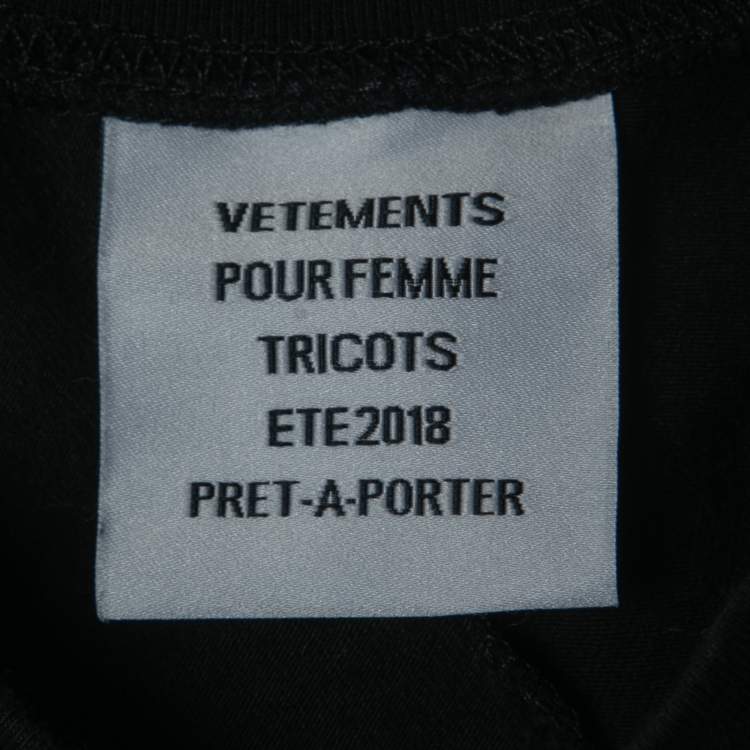 Pre Owned Vetements Black Print Cotton Cut-Out Half Sleeve T- Shirt M