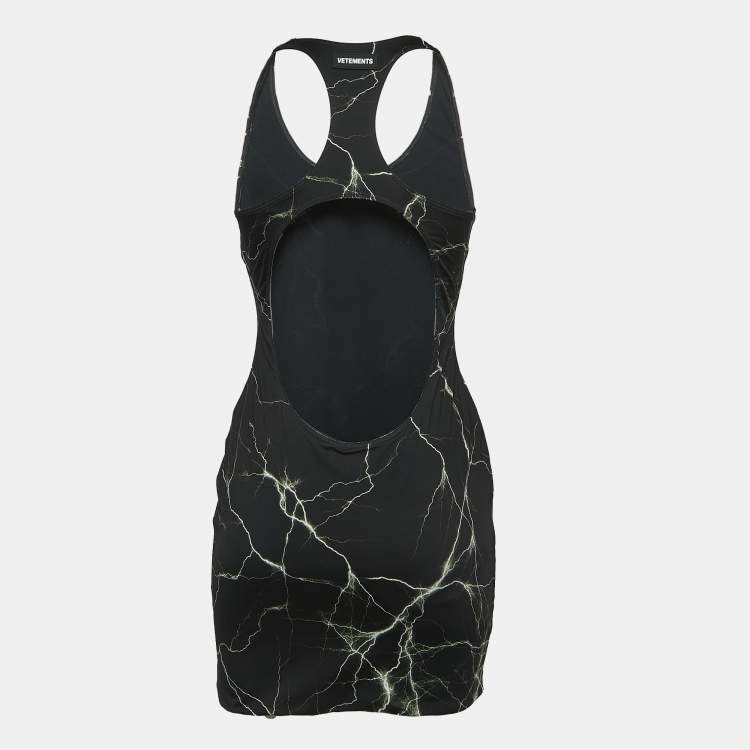 Vetements Black Marble Print Jersey Cut-out Fitted Mini Dress L