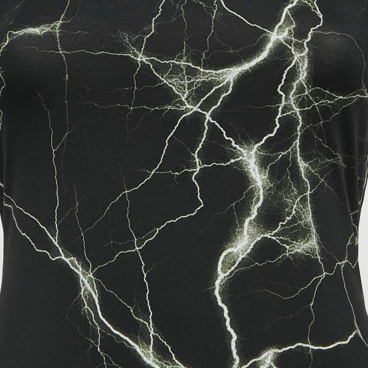 Pre Owned Vetements Black Marble Print Jersey Cut-out Fitted Mini Dress L