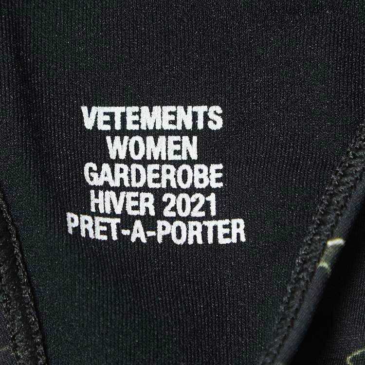 Pre Owned Vetements Black Marble Print Jersey Cut-out Fitted Mini Dress L
