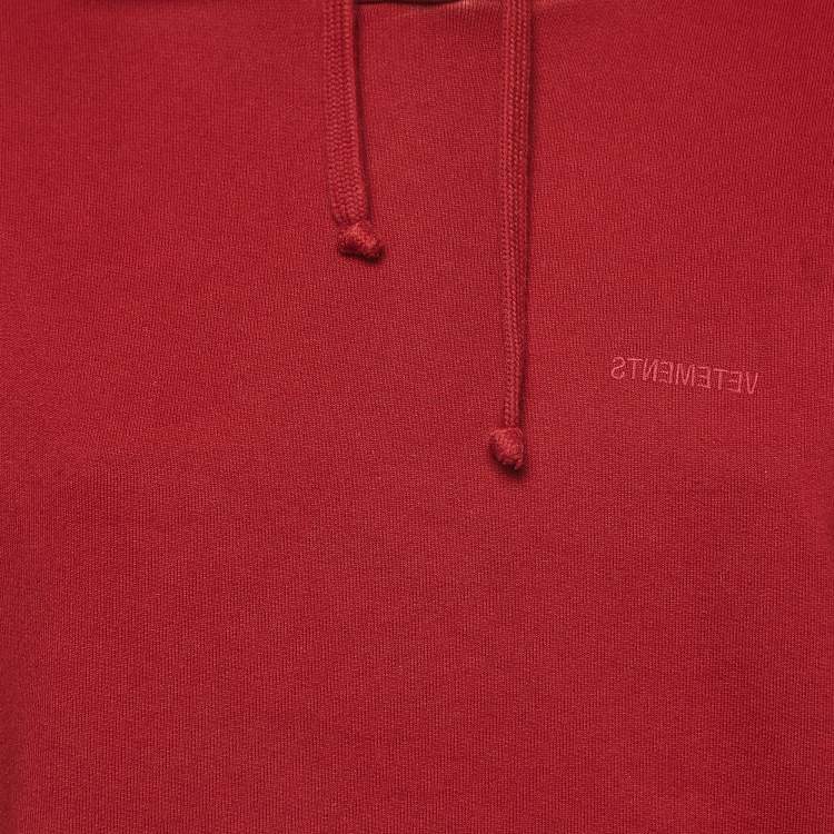 Pre Owned Vetements Red Cotton Blend Knit Inside-Out Hoodiet XS