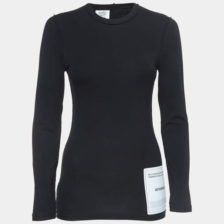 Pre Owned Vetements Black Cotton Logo Patch Inside-Out Long Sleeve T-Shirt S