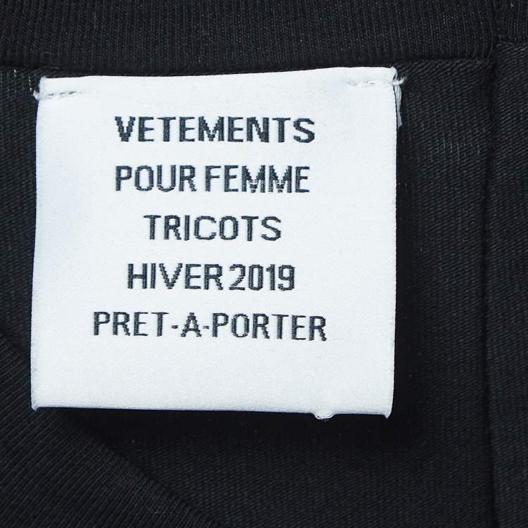 Pre Owned Vetements Black Cotton Logo Patch Inside-Out Long Sleeve T-Shirt S
