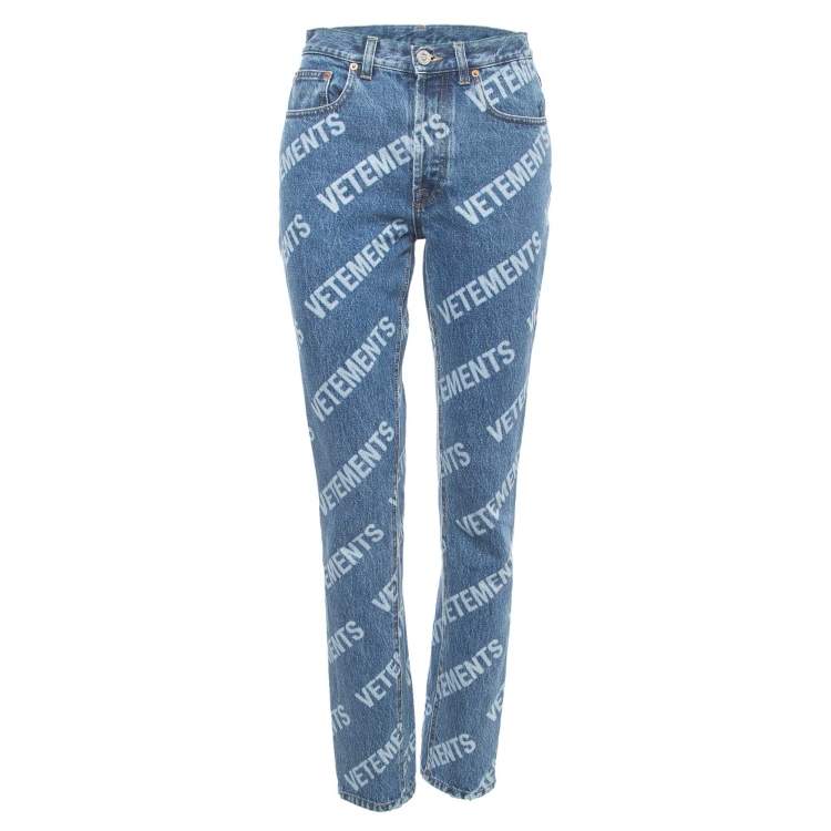 Pre Owned Vetements Blue All-Over Print Washed Denim Jeans S Waist 27"