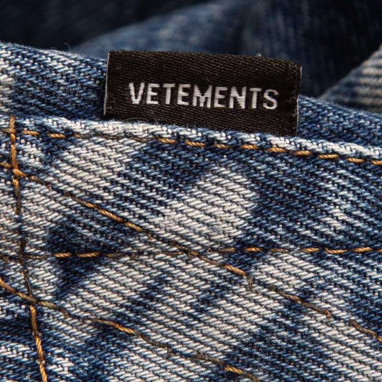 Pre Owned Vetements Blue All-Over Print Washed Denim Jeans S Waist 27"