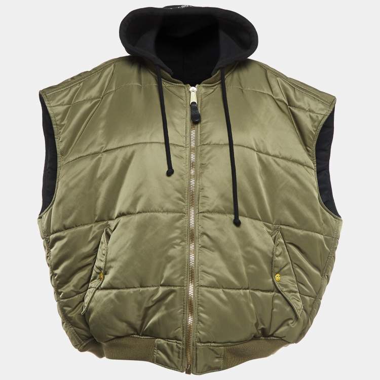 Pre Owned Vetements Green/Black Synthetic Reversible Oversized Puffer Vest XS 