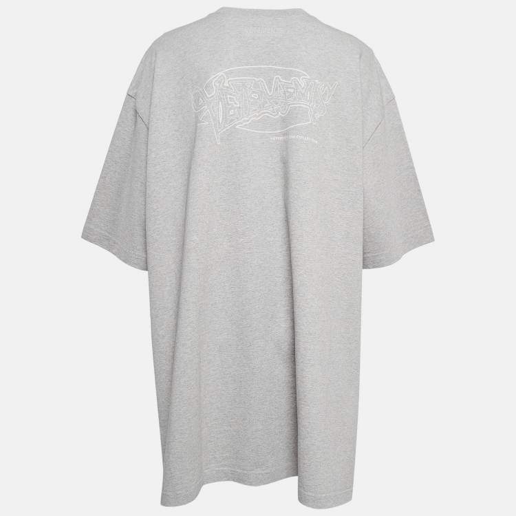 Pre Owned Vetements Grey Printed Cotton Side Slit Detail T-Shirt M