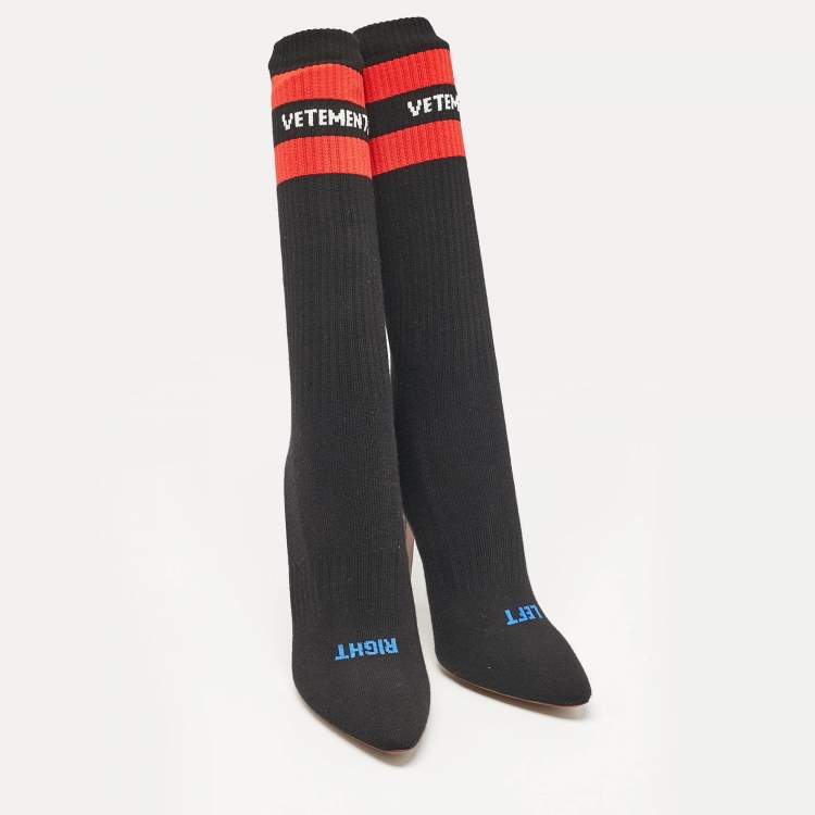 Pre Owned Vetements Black Fabric Sock Runner Ankle Length Boots Size 39