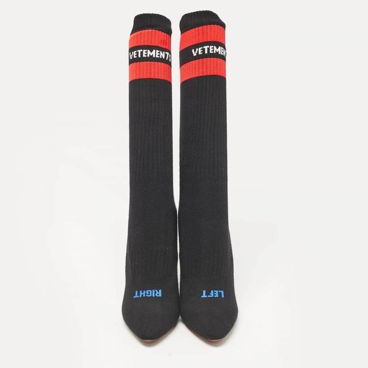 Pre Owned Vetements Black Fabric Sock Runner Ankle Length Boots Size 39