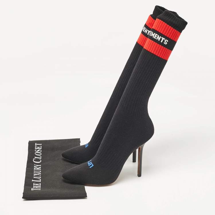 Pre Owned Vetements Black Fabric Sock Runner Ankle Length Boots Size 39