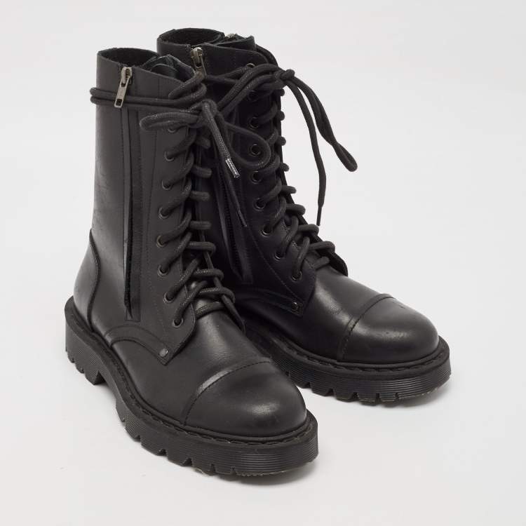 Pre Owned Vetements Black Leather Combat Boots Size 39