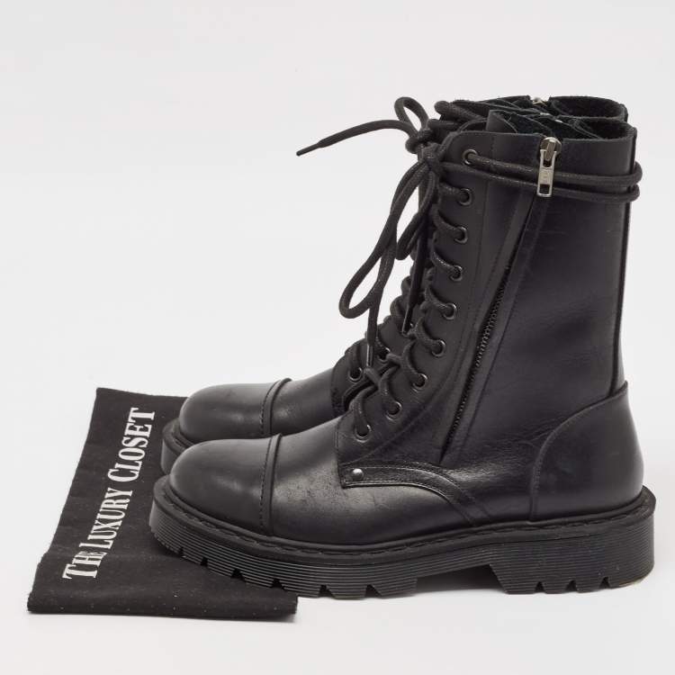 Pre Owned Vetements Black Leather Combat Boots Size 39