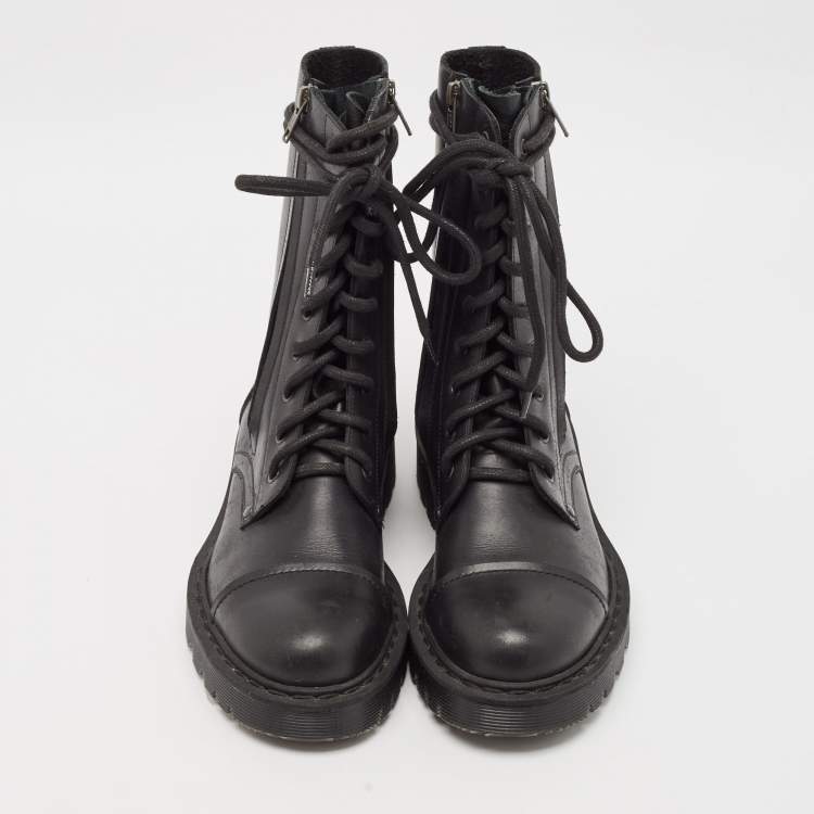 Pre Owned Vetements Black Leather Combat Boots Size 39