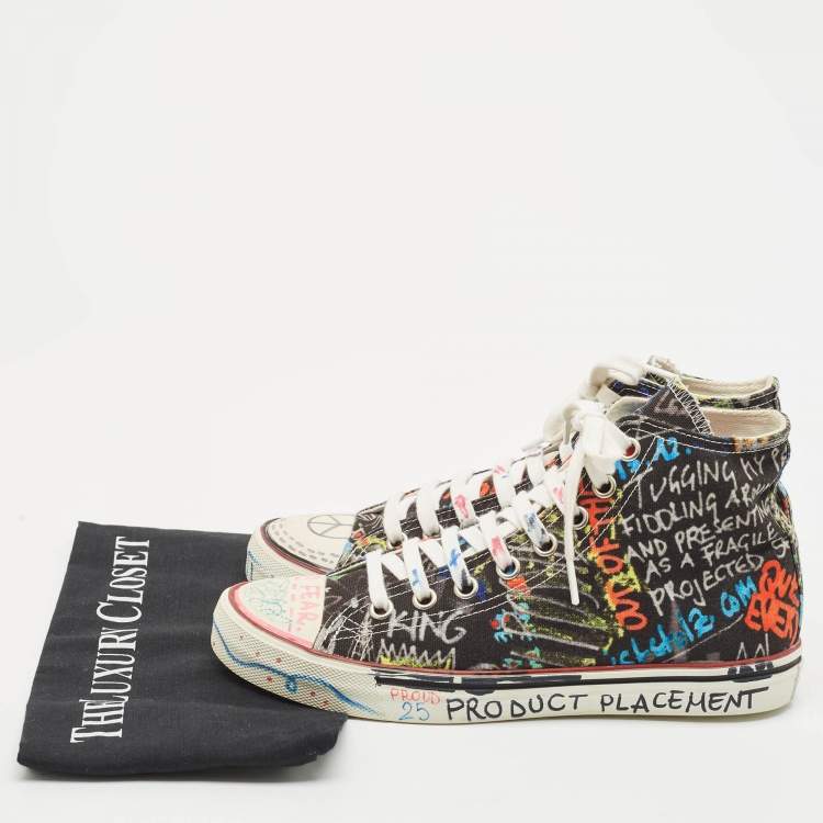 Pre Owned Vetements Multicolor Canvas Graffiti High Top Sneakers Size 39