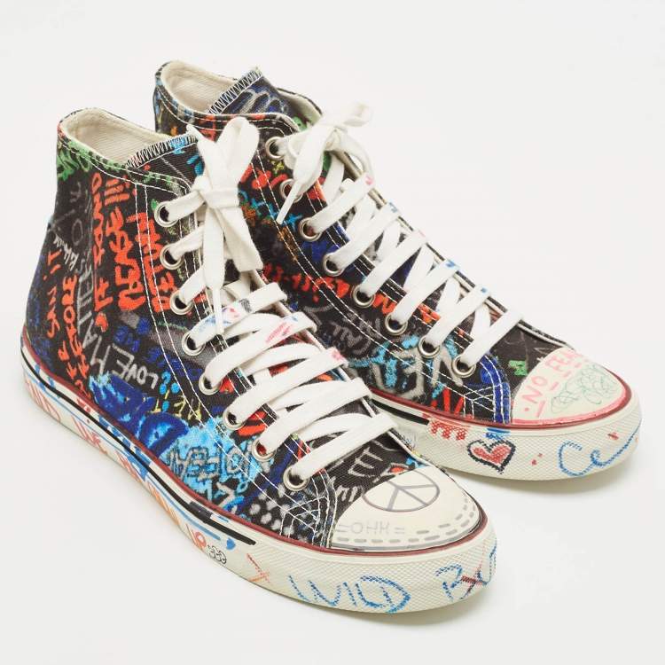 Pre Owned Vetements Multicolor Canvas Graffiti High Top Sneakers Size 39