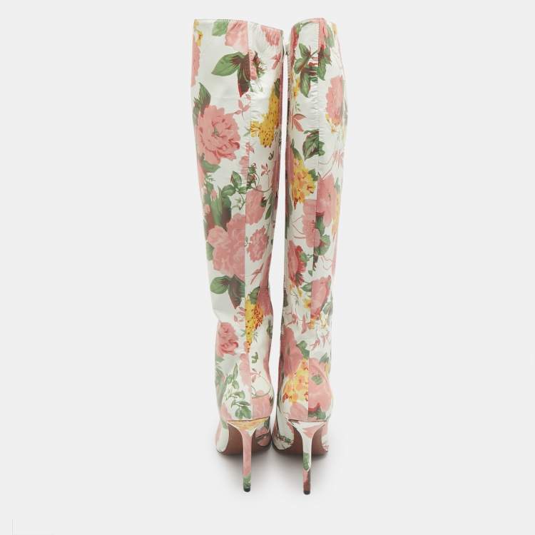 Pre Owned Vetements Multicolor Floral Print Paper Mache Knee Length Boots Size 39
