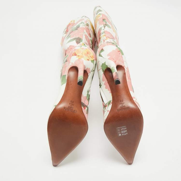 Pre Owned Vetements Multicolor Floral Print Paper Mache Knee Length Boots Size 39