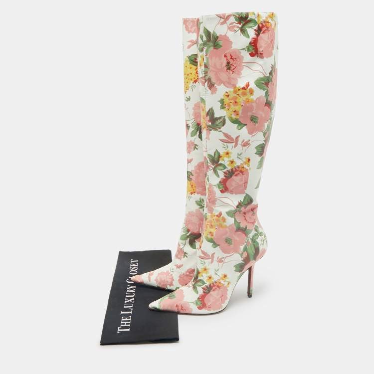 Pre Owned Vetements Multicolor Floral Print Paper Mache Knee Length Boots Size 39