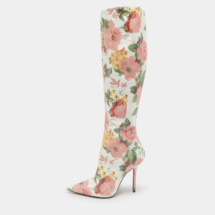 Pre Owned Vetements Multicolor Floral Print Paper Mache Knee Length Boots Size 39
