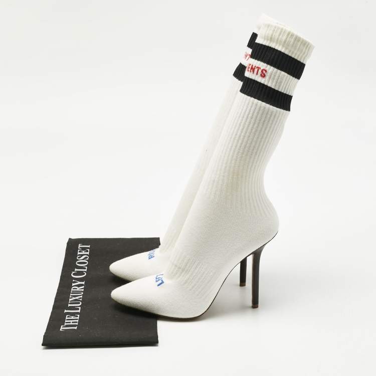 Pre Owned Vetements White Knit Fabric Striped Sock Boots Size 39 