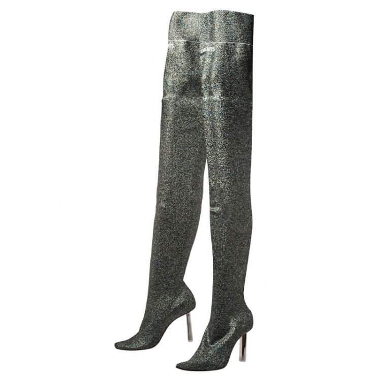 Pre Owned Vetements Metallic Multicolor Lurex Knit Thigh High Socks Boots Size 41