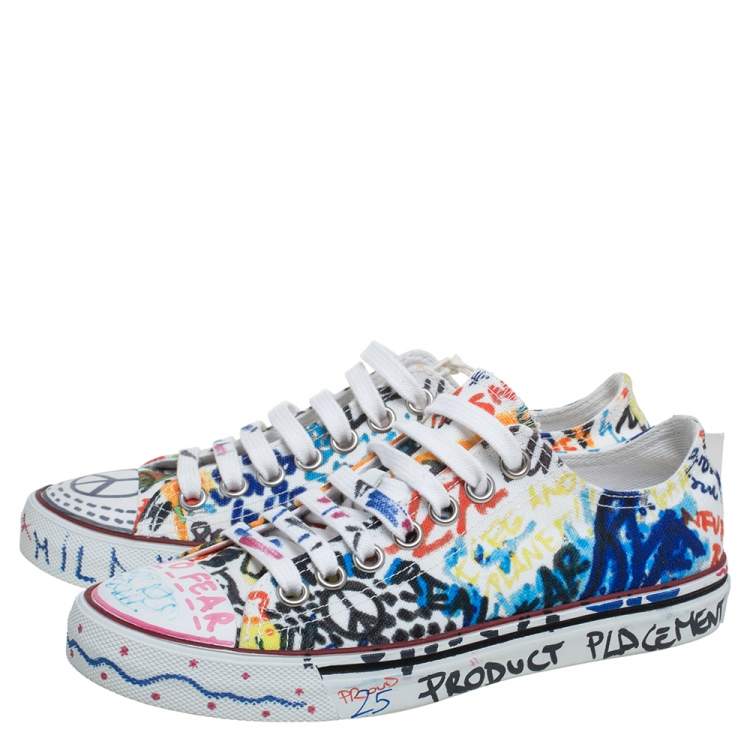 Pre Owned Vetements White Canvas Graffiti Sneakers Size 36