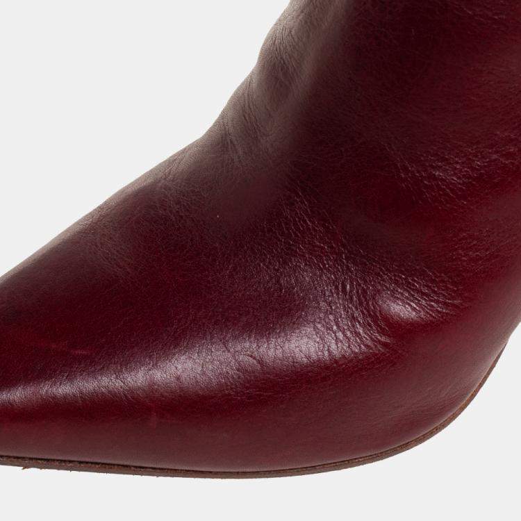 Pre Owned Vetements Burgundy Leather Reflector Ankle Boots Size 40