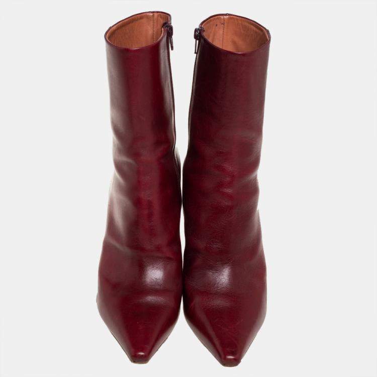 Pre Owned Vetements Burgundy Leather Reflector Ankle Boots Size 40