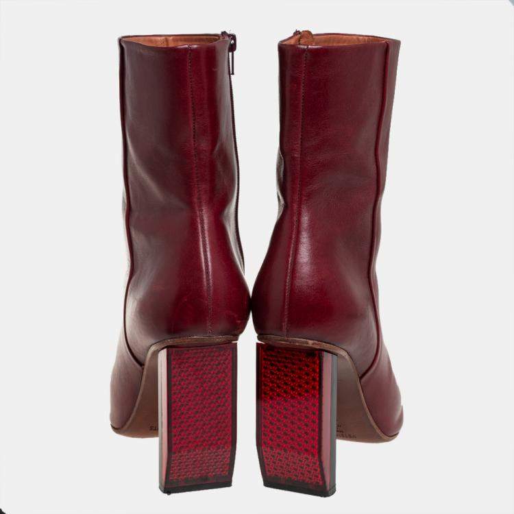 Pre Owned Vetements Burgundy Leather Reflector Ankle Boots Size 40