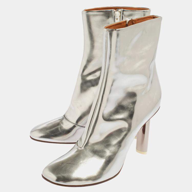 Pre Owned Vetements Silver Leather Ankle Boots Size 39
