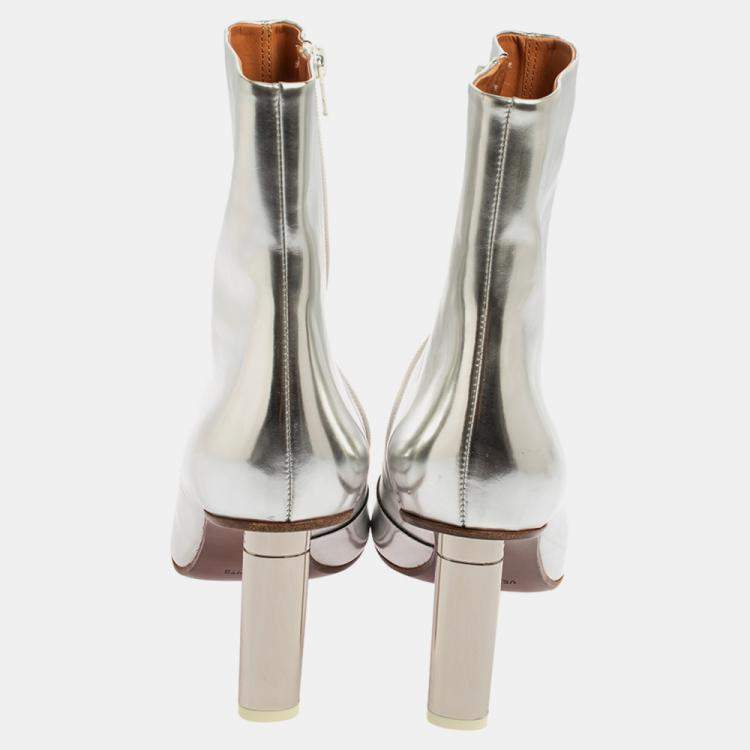 Pre Owned Vetements Silver Leather Ankle Boots Size 39