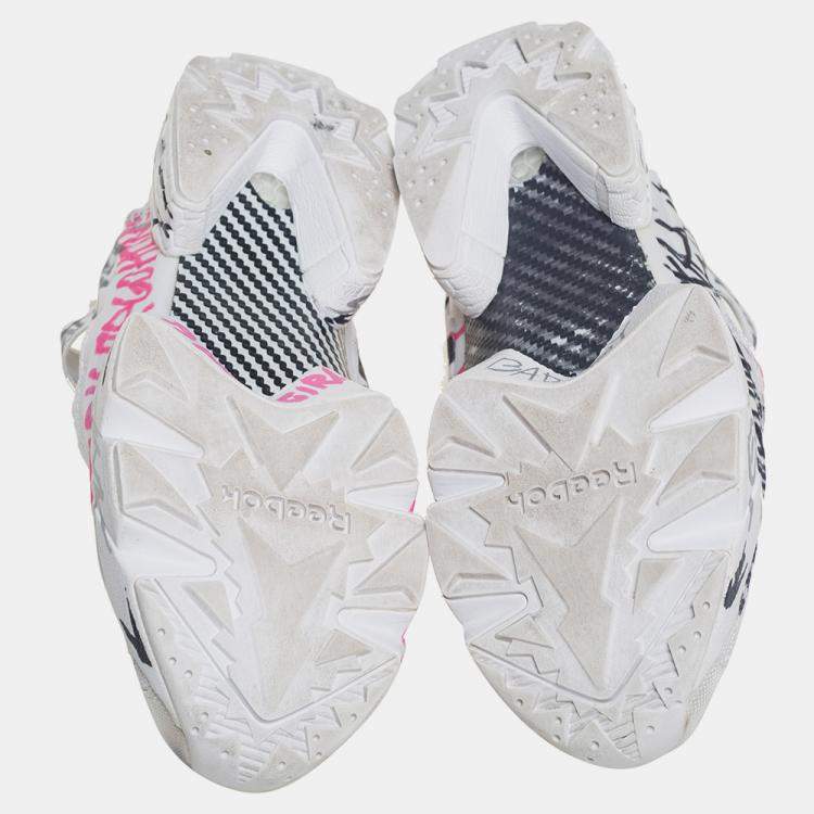 Pre Owned Vetements x Reebok White Doodle Print Fabric And Mesh Instapump Fury Low Top Sneakers Size 39