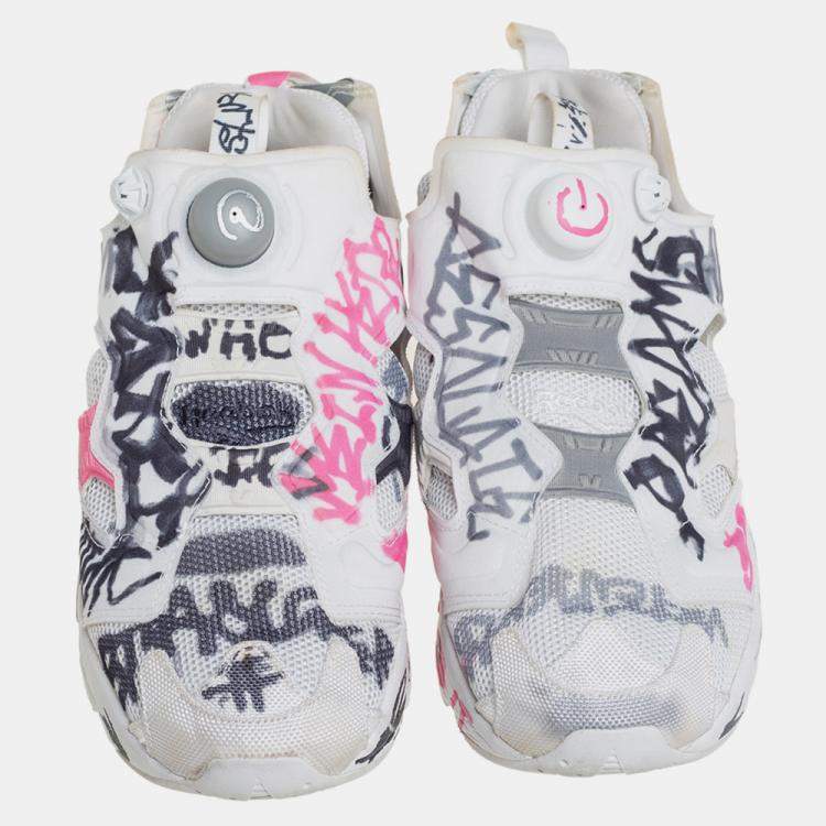 Pre Owned Vetements x Reebok White Doodle Print Fabric And Mesh Instapump Fury Low Top Sneakers Size 39