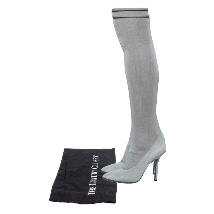 Pre Owned Vetements Grey Stretch Fabric Reflective Thigh High Socks Boots Size 37