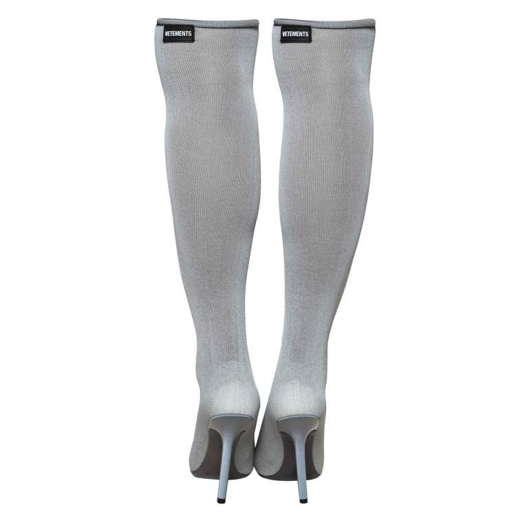 Pre Owned Vetements Grey Stretch Fabric Reflective Thigh High Socks Boots Size 37