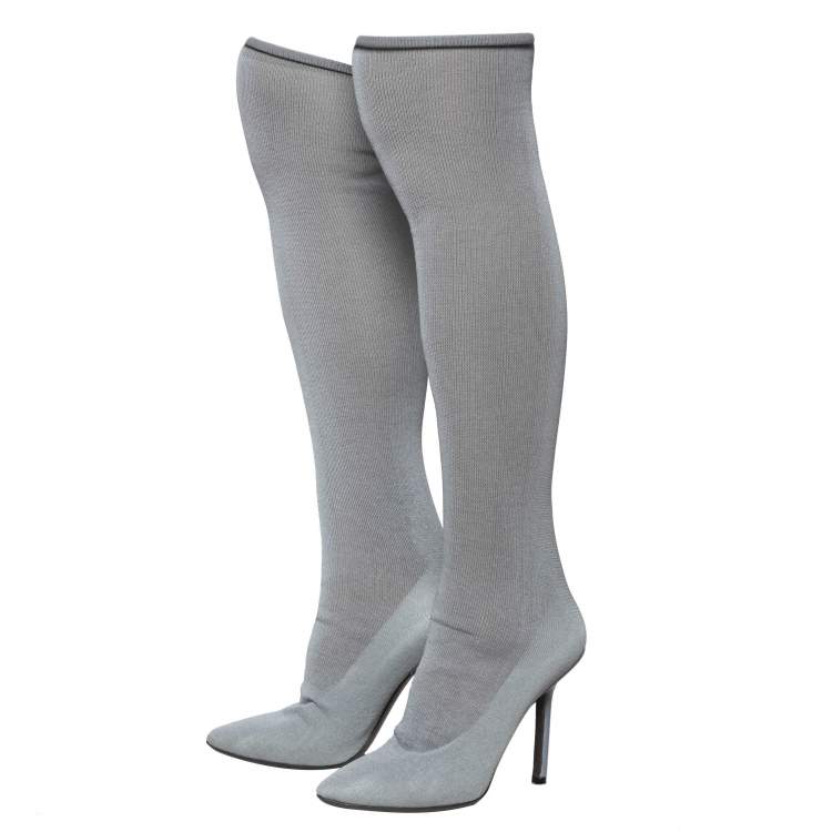 Pre Owned Vetements Grey Stretch Fabric Reflective Thigh High Socks Boots Size 37
