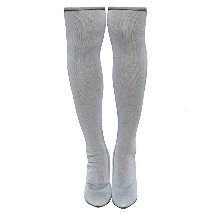 Pre Owned Vetements Grey Stretch Fabric Reflective Thigh High Socks Boots Size 37