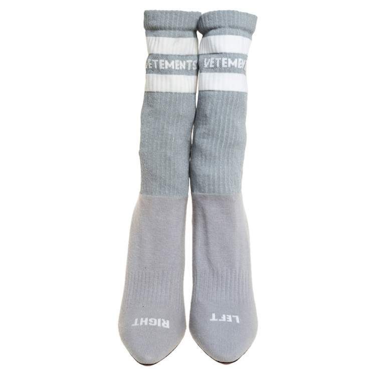 Pre Owned Vetements Grey Knit Fabric Reflective Sock Boots Size 36