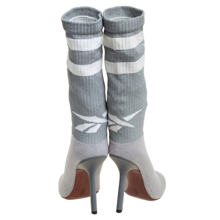 Pre Owned Vetements Grey Knit Fabric Reflective Sock Boots Size 36